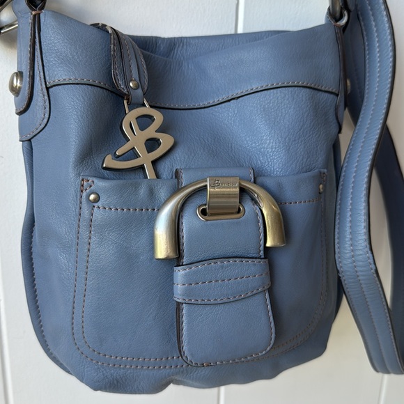 Vintage B Makowsky Light Blue Pebbled Leather Silver Hardware Crossbody Handbag - Picture 3 of 7